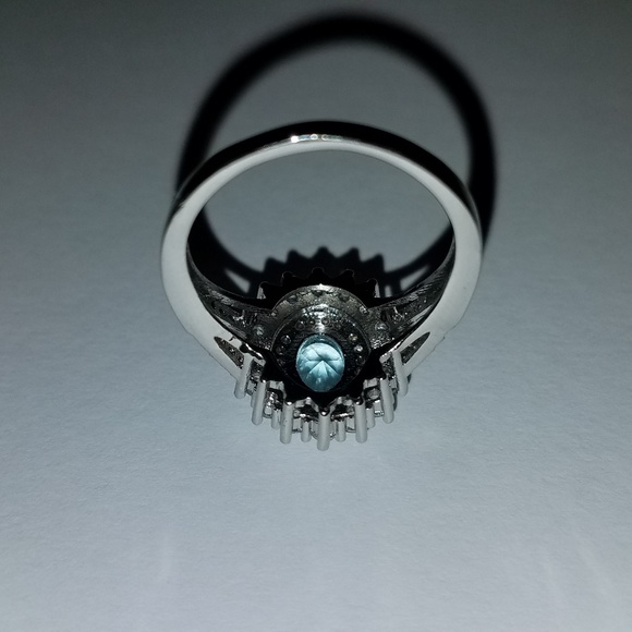 925 Silver Blue Pink White Cubic Zironia Halo Ring - Picture 6 of 7